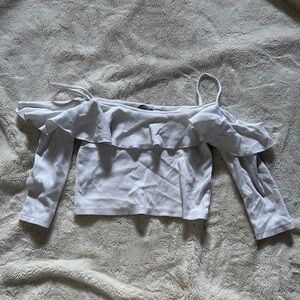 ZARA White Off Shoulder Ribbed Crop Top | Spaghetti Strap Size Small